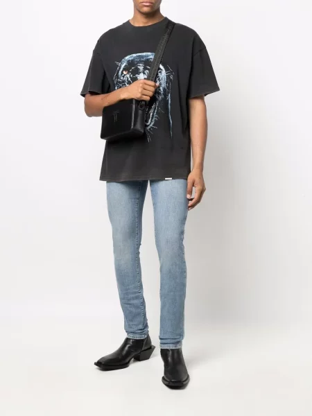 Skinny fit džinsai Philipp Plein žemu liemeniu mėlyna