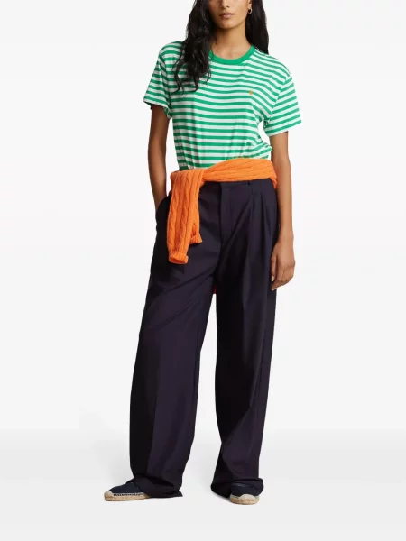 Ilgas raštuota polo marškinėliai Polo Ralph Lauren grįžtamasis mėlyna
