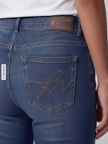 Jeansy o kroju straight fit z mieszanki bawełny model Carrie' Mac niebieskie