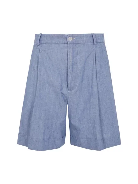 Lniane szerokie szorty Polo Ralph Lauren plisowane niebieskie