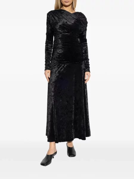 Rochie maxi Ganni drapată lungă de costum negru