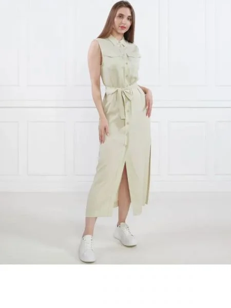 Calvin Klein Rochie cu cordon TENCEL SLEEVELESS SHIRT DRESS | cu adaos de in verde