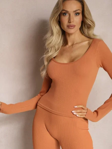 Dopasowana Bluzka w Prążki o Krótkim Kroju Elowenia pomarańczowa