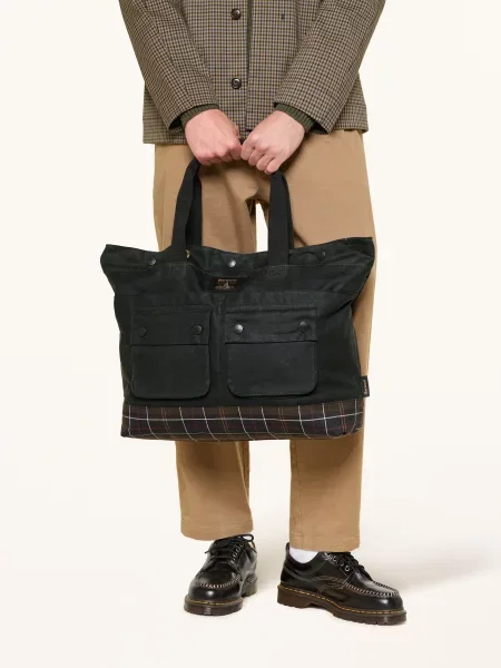 Woskowana torba Barbour z logo zielona