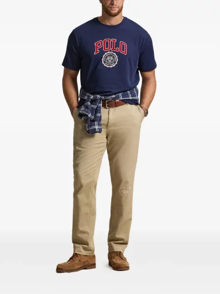 Hímzett csíkos galléros pólóing Polo Ralph Lauren kék