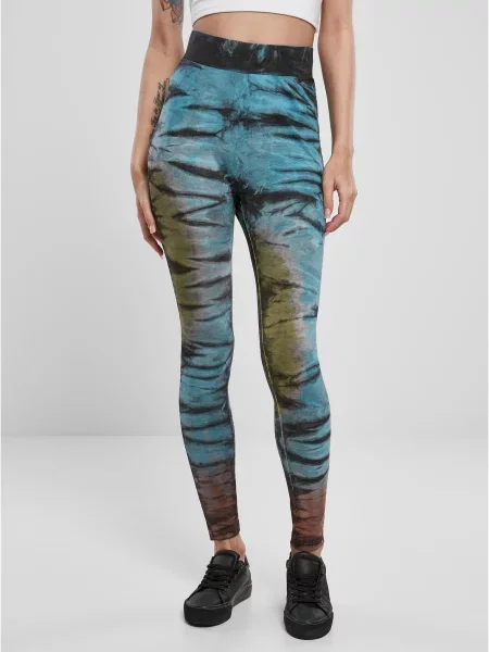 Tie dye legginsy Urban Classics z wysoką talią wiązane czarne