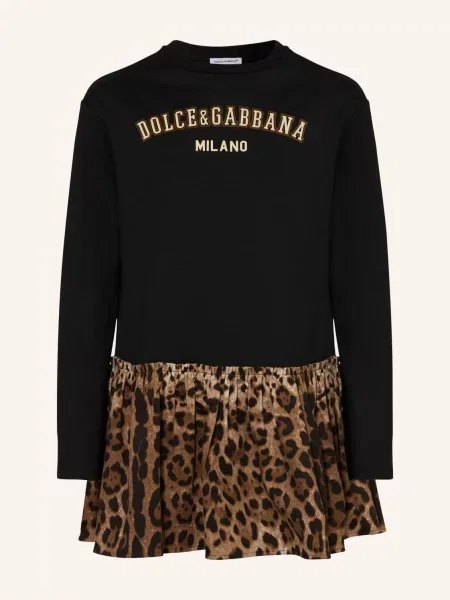 Dolce & Gabbana Šaty Z Kombinace Materiálů / světle hnědá / tmavě hnědá černá