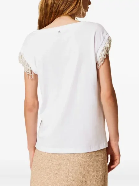 Tricou Twinset cu mărgele alb