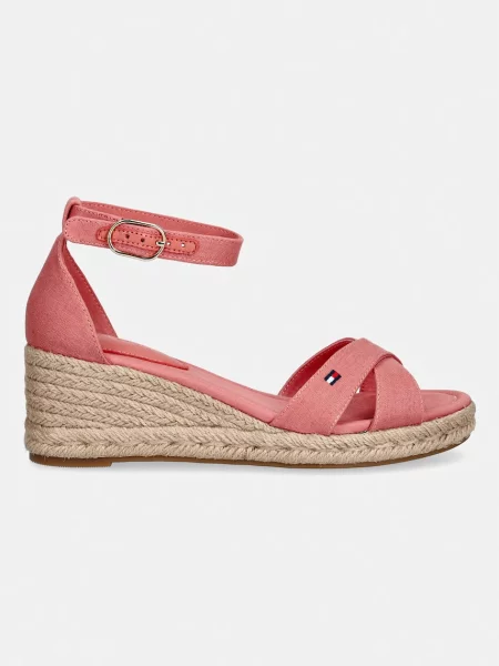 Tommy Hilfiger sandali s polno MID WEDGE ESPAD X CROSS roza