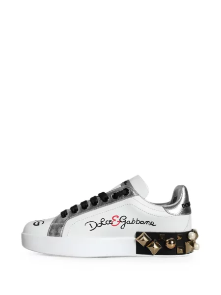 Bőr virágos szegecses sneaker Dolce & Gabbana fehér