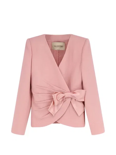 Geacă Valentino Garavani cu funde cu decolteu în V roz