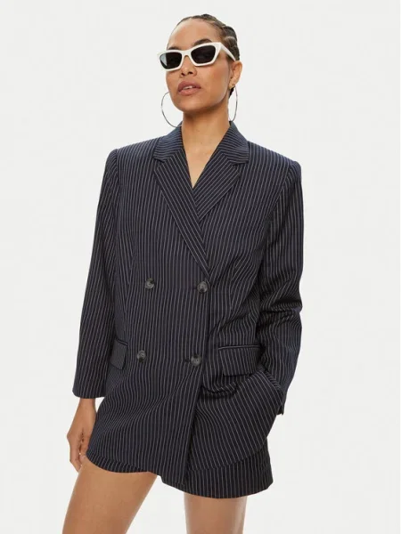 Zakó Herman Pinstripe mintás kétsoros gombolású sötétkék