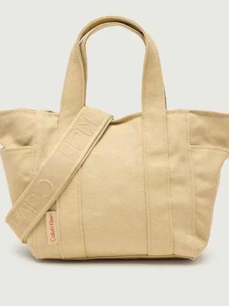 Calvin Klein Geantă Webbing Strap Canvas Small Tote bej