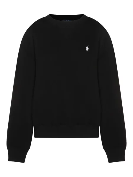 Πουλόβερ Polo Ralph Lauren με κέντημα με στρογγυλή λαιμόκοψη με κορδόνι μαύρο