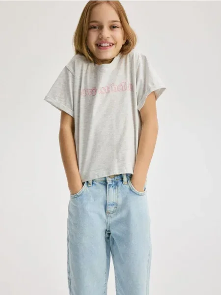 Reserved Tricou din cu imprimeu deschis gri