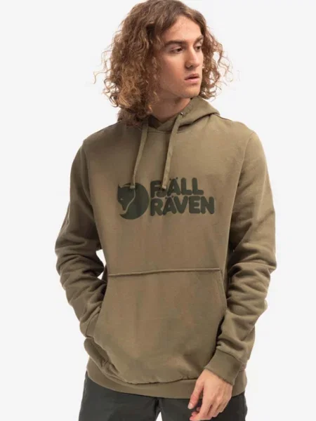 Свитер Fjallraven с капюшоном с принтом зеленый