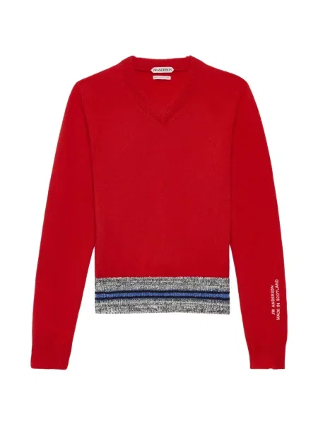 Dryžuotas megztinis Jw Anderson v formos iškirpte raudona