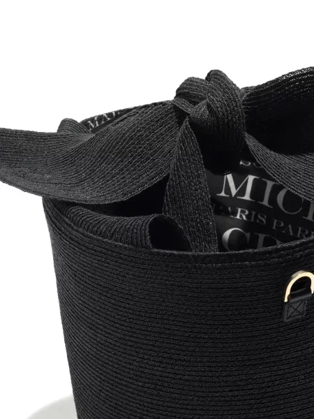 Geantă de plajă Maison Michel cu funde de paie negru