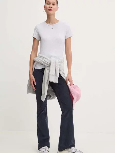 Tommy Jeans osnovna kratka majica z elastanom siva