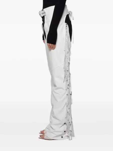 Pantaloni Angelica Montini Studios cu franjuri din piele alb