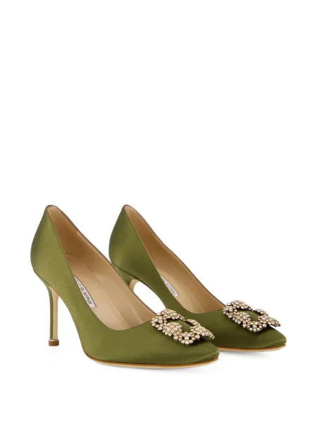 Satenske salonke Manolo Blahnik sa kopčom zelena