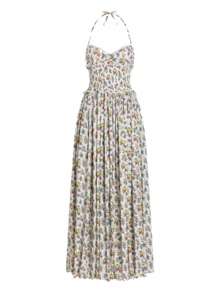 Rochie maxi Dolce & Gabbana cu model floral cu volane de costum alb