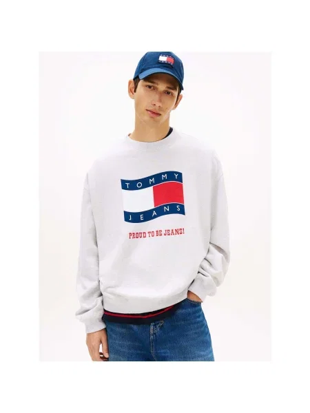 Tommy Jeans Mikina modrá červená / biela sivá