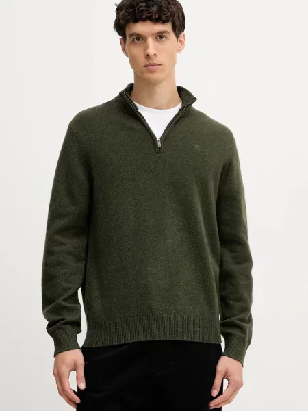 Вълнен пуловер Hackett London мъжки зелено