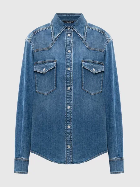 Джинсова сорочка з патчем логотипа Dolce&gabbana синя