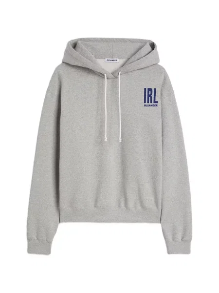 Hanorac cu glugă Jil Sander cu imagine din jerseu gri