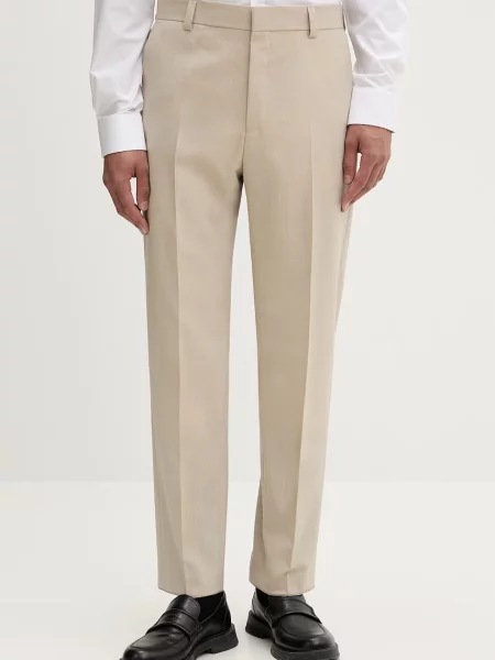 HUGO pantaloni de costum pentru bărbați cu lână bej
