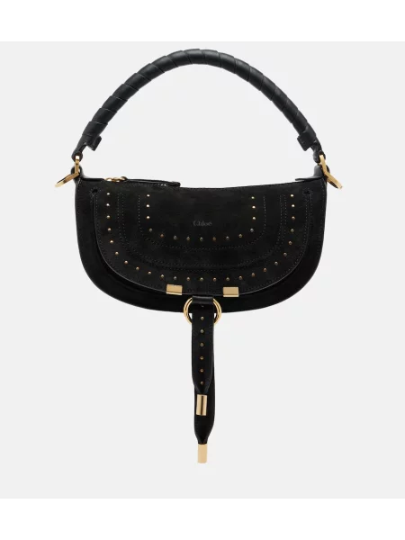 Geantă Chloé din piele de căprioară cu tepi negru