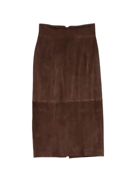 Fustă midi Tagliatore din piele de căprioară maro