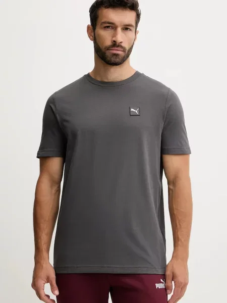 Тениска Puma ESS ELEVATED зелено с меланжов десен сиво
