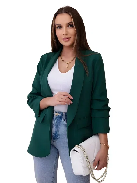 Kesi Włoski Elegantná bunda s chlopňami tmavé zelená biela