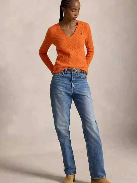 Polo Ralph Lauren sweter wełniany pomarańczowy