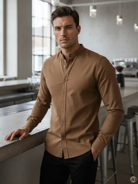 Koszula SLIM FIT casualowa ze stójką kawowa Dstreet