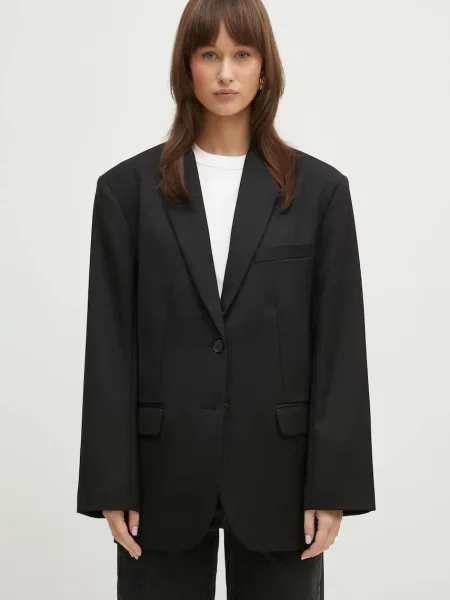Anine Bing geaca de lana Quinn Blazer un singur rand de neted negru