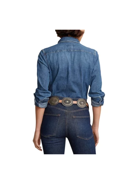 Bluzka Ralph Lauren z twillu z długim rękawem niebieska