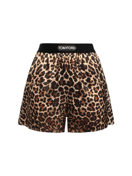 Saténové šortky Tom Ford s potlačou s leopardím vzorom hnedá