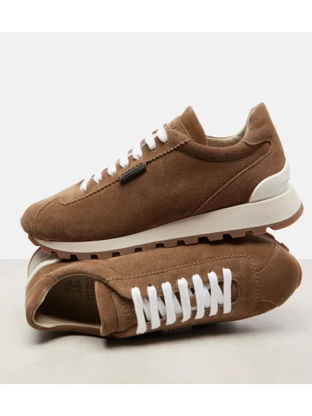 Sneakerși Brunello Cucinelli din piele de căprioară maro