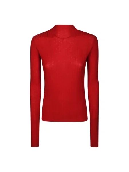 Lniany sweter z golfem Pinko czerwony