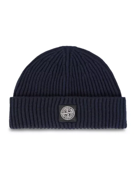 Czapka Stone Island z kamieniami wełniana niebieska