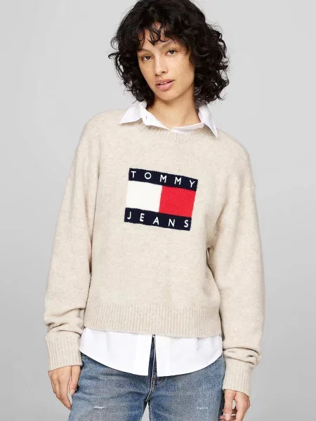 Меланжевий светр Tommy Jeans бежевий