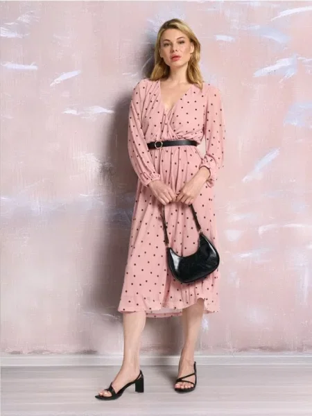 Сукня міді в горошок рожевий