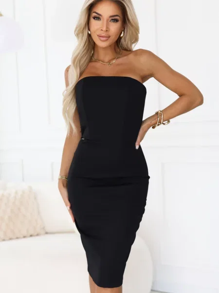 Sukienka midi Numoco do kolan z gorsetem z odkrytymi ramionami czarna