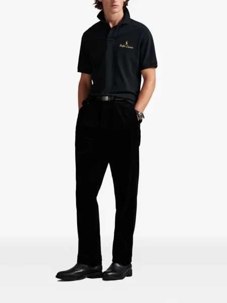 Kratak samt polo majica Polo Ralph Lauren s vezom crna
