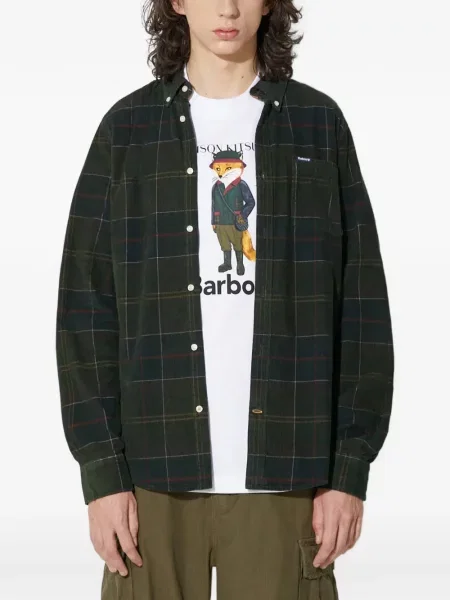 Cămașă Barbour de catifea cord în carouri verde