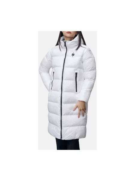 Długa parka Blauer w kratę z kapturem biała