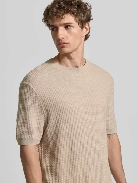 Koszulka z dzianiny o kroju regular fit z czystej bawełny model H-NILTON' Boss beżowa